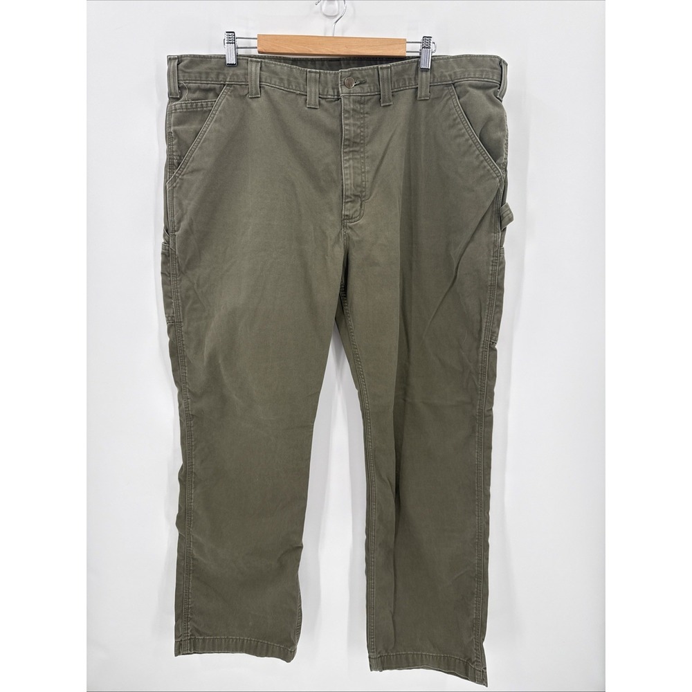 Carhartt Mens Green Washed Twill Relaxed Fit Pants Size 44x32 B324 ARG Workwear
